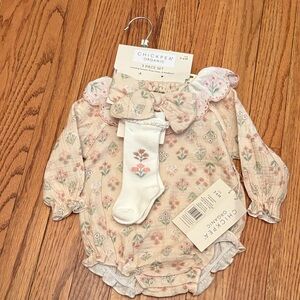 chick pea Organic Floral One Piece Set - Cream